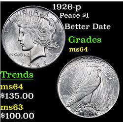 1926-p Better Date . Peace Dollar $1 Grades Choice Unc