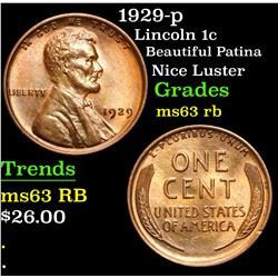 1929-p Beautiful Patina Nice Luster Lincoln Cent 1c Grades Select Unc RB