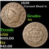 Image 1 : 1830 . . Coronet Head Large Cent 1c Grades f+