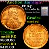 Image 1 : ***Auction Highlight*** 1916-p Stunning Red Color . Lincoln Cent 1c Graded GEM+ Unc RD By USCG (fc)