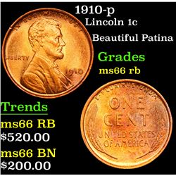 1910-p Beautiful Patina . Lincoln Cent 1c Grades GEM+ Unc RB