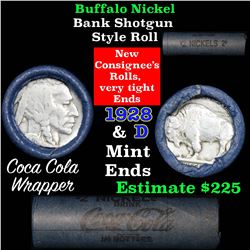 Full roll of Buffalo Nickels, 1928 on one end & a 'd' Mint reverse on other end (fc)