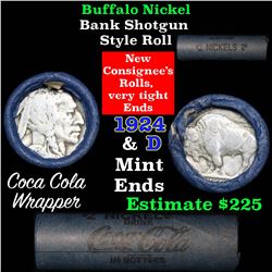 Full roll of Buffalo Nickels, 1924 on one end & a 'd' Mint reverse on other end (fc)