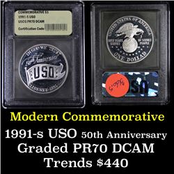 1991-d USO Unc Modern Commem Dollar $1 Graded ms70, Perfection by USCG