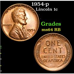 1954-p Lincoln Cent 1c Grades Choice Unc RB