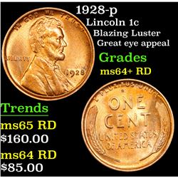 1928-p Lincoln Cent 1c Grades Choice+ Unc RD