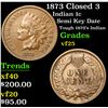 Image 1 : 1873 Closed 3 Indian Cent 1c Grades vf+