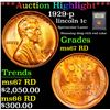 Image 1 : ***Auction Highlight*** 1929-p Lincoln Cent 1c Graded GEM++ Unc RD by USCG (fc)