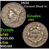 Image 1 : 1832 Coronet Head Large Cent 1c Grades vf+