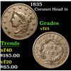 Image 1 : 1835 Coronet Head Large Cent 1c Grades vf+