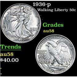 1936-p Walking Liberty Half Dollar 50c Grades Choice AU/BU Slider
