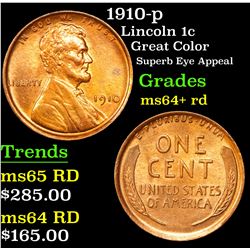 1910-p Lincoln Cent 1c Grades Choice+ Unc RD