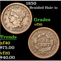 1850 Braided Hair Large Cent 1c Grades vf++