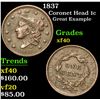 Image 1 : 1837 Coronet Head Large Cent 1c Grades xf