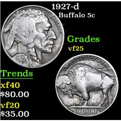 1927-d Buffalo Nickel 5c Grades vf+
