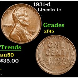 1931-d Lincoln Cent 1c Grades xf+