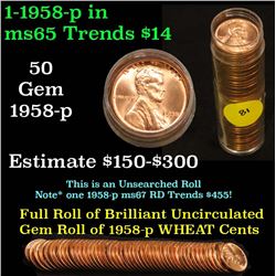 Full roll of 1958-p Lincoln Cents 1c Uncirculated Condition . .