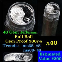 Proof 2007-s Jefferson nickel 5c roll, 40 pieces