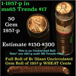 Full roll of 1957-p Lincoln Cents 1c Uncirculated Condition . .