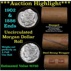 ***Auction Highlight*** Full Morgan/Peace silver dollar roll $20, 1886 & 1902 ends Mixed dates  (fc)