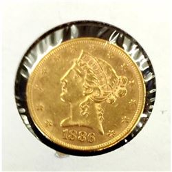 1886 P $5 Gold Liberty XF AU Grade