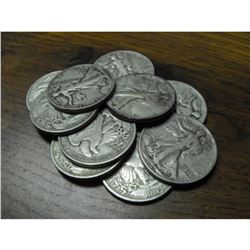 10 pcs. Walking Liberty Half Dollars