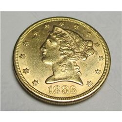 1886 S $5 Gold Half Eagle
