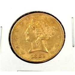 1881 $ 5 Gold Liberty