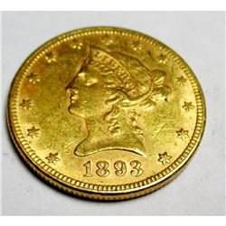 1893 P $ 10 Gold Liberty Eagle AU Grade