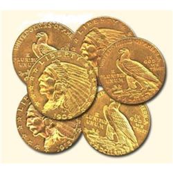 (6) Random Date  AU Grade $2.5 Gold Indian