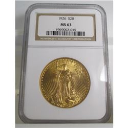 1926 MS 63 NGC $ 20 Gold Saint Gauden's