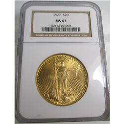 1927 MS 63 $ 20 Gold Saint Gauden's NGC