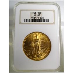 1928 MS 63 NGC $ 20 Gold Saint Gauden's