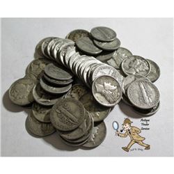 50 pcs. Mercury Dimes 90% Silver Mixed Dates