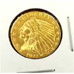 1911 $2.5 Gold Indian in 2x2 XF/AU