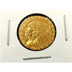 1912 $2.5 Gold Indian Coin XF AU in 2x2