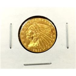 1911 $2.5 Gold Indian Coin AU in 2x2