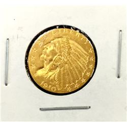 1910 $2.5 Gold Indian XF AU in 2x2