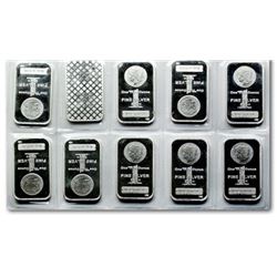 10 pcs. 1 oz. Morgan Design Silver Bars -.999 pure