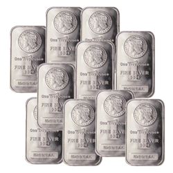 10 pcs. 1 oz. Morgan Design Silver Bars - .999