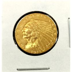 1913 $2.5 Gold Indian Coin AU Grade in 2x2