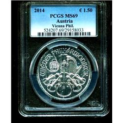 2014 MS 69 PCGS Slab 1 oz Silver Philharmonic