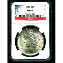 1922 MS 63 NGC Slab Peace Dollar