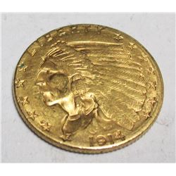1914 D $2.5 Gold Indian Coin XF Grade