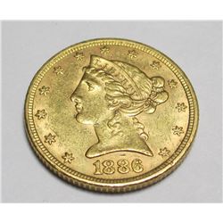 1886 P $5 Gold Liberty Half Eagle
