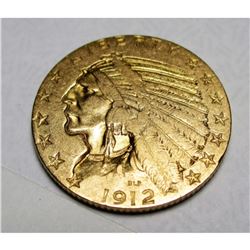 1912 S $ 5 FIVE Gold Indian Half Eagle