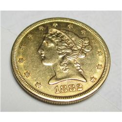 1882 S $5 FIVE Gold Liberty Half Eagle