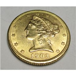 1903 s $5 FIVE Gold Liberty Half Eagle