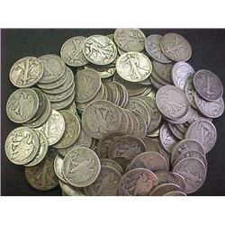 Lot of 100 Walking Liberty Half Dollars-