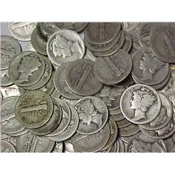 Lot of 100 Mercury Dimes- 1940's